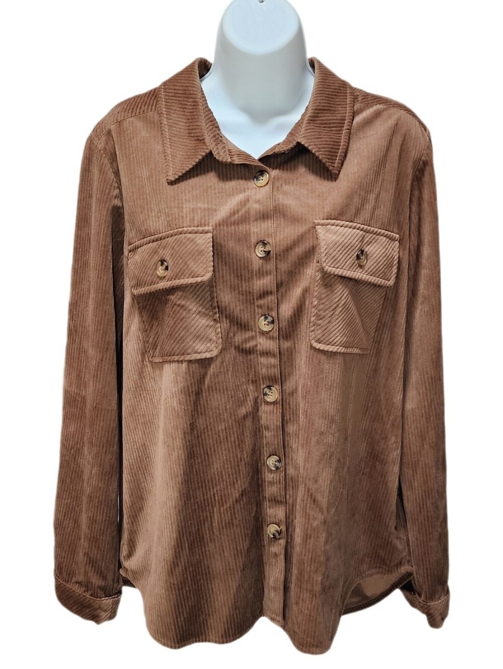 Democracy Long Sleeve Button Down Corduroy Shirt Jacket Brown M